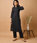 KAAJH Black Solid Cotton Casual Kurta Pant Set
