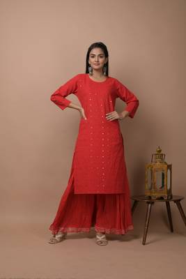 Red plain cotton cotton-kurtis 1