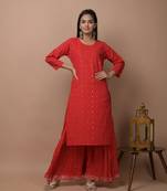 Red plain cotton cotton-kurtis