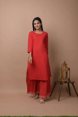 Red plain cotton cotton-kurtis 2