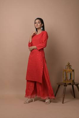 Red plain cotton cotton-kurtis 3