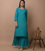 Teal-green plain cotton cotton-kurtis