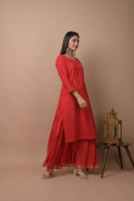 Red plain cotton cotton-kurtis 4
