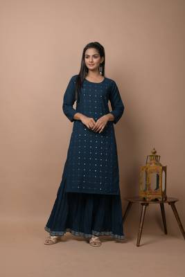 Navy-blue plain cotton cotton-kurtis 1