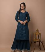 Navy-blue plain cotton cotton-kurtis