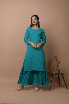 Teal-green plain cotton cotton-kurtis 2