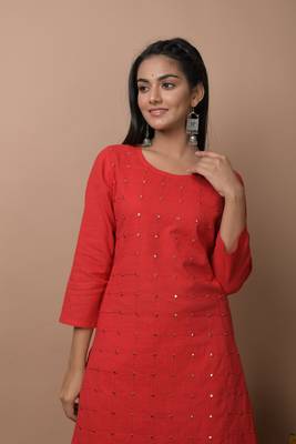 Red plain cotton cotton-kurtis 5
