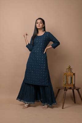 Navy-blue plain cotton cotton-kurtis 2