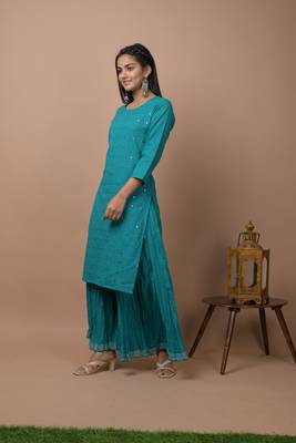 Teal-green plain cotton cotton-kurtis 3
