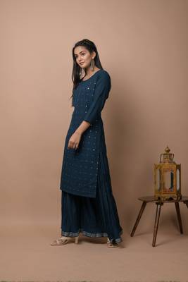 Navy-blue plain cotton cotton-kurtis 3