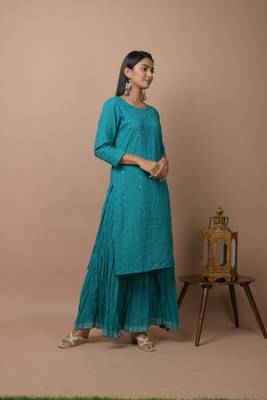 Teal-green plain cotton cotton-kurtis 4
