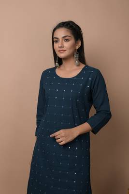 Navy-blue plain cotton cotton-kurtis 5