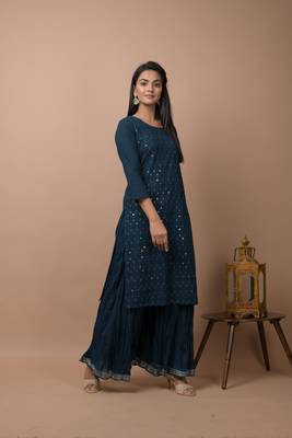 Navy-blue plain cotton cotton-kurtis 1