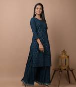 Navy-blue plain cotton cotton-kurtis