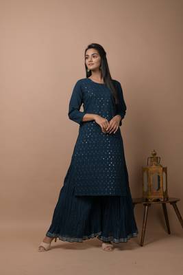 Navy-blue plain cotton cotton-kurtis 2