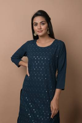 Navy-blue plain cotton cotton-kurtis 4
