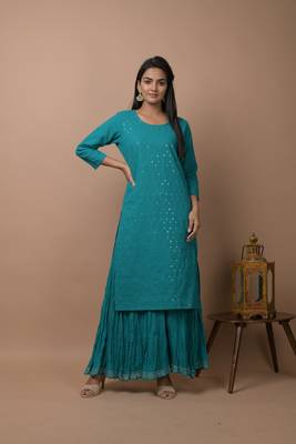 Teal-green plain cotton cotton-kurtis 1