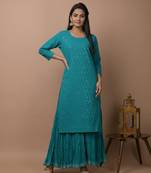 Teal-green plain cotton cotton-kurtis