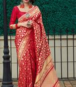 Red woven banarasi saree with blouse