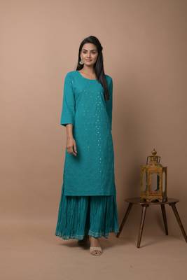 Teal-green plain cotton cotton-kurtis 2
