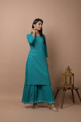 Teal-green plain cotton cotton-kurtis 3