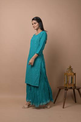 Teal-green plain cotton cotton-kurtis 4
