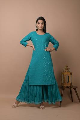Teal-green plain cotton cotton-kurtis 5