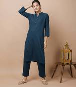 Navy Blue Cotton Kurta Pant Set