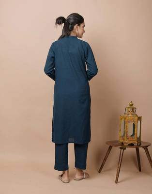 Navy Blue Cotton Kurta Pant Set 2