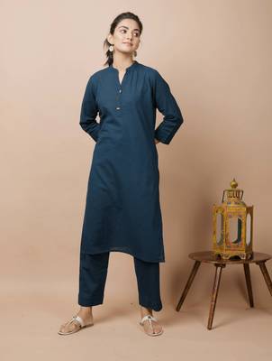 Navy Blue Cotton Kurta Pant Set 3