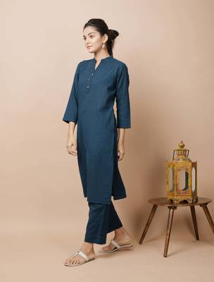 Navy Blue Cotton Kurta Pant Set 5