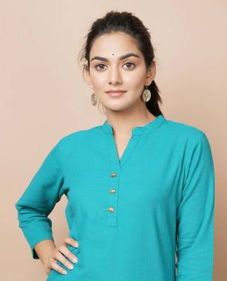 KAAJH Teal Green Solid Cotton Casual Kurta Pant Set 3