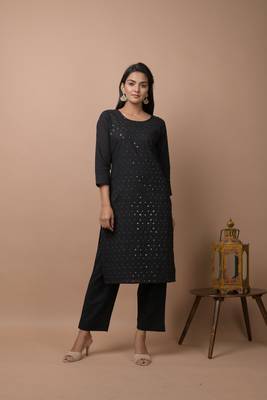 Black plain cotton cotton-kurtis 1