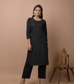 Black plain cotton cotton-kurtis