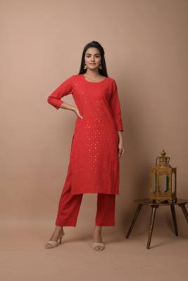Red plain cotton cotton-kurtis 1