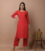 Red plain cotton cotton-kurtis