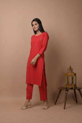 Red plain cotton cotton-kurtis 3