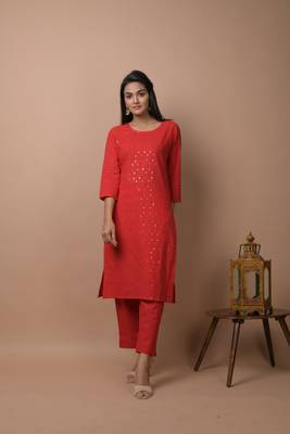Red plain cotton cotton-kurtis 4