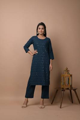 Navy-blue plain cotton cotton-kurtis 1