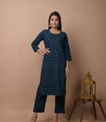 Navy-blue plain cotton cotton-kurtis