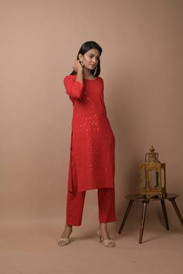 Red plain cotton cotton-kurtis 5