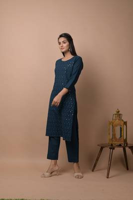 Navy-blue plain cotton cotton-kurtis 3