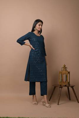 Navy-blue plain cotton cotton-kurtis 4