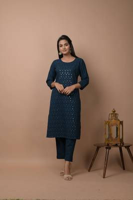 Navy-blue plain cotton cotton-kurtis 5