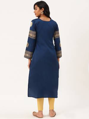 Navy-Blue Woven Silk Party-Wear-Kurtis 2