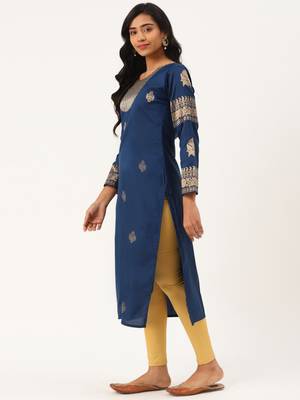 Navy-Blue Woven Silk Party-Wear-Kurtis 3