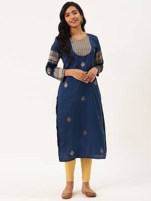 Navy-Blue Woven Silk Party-Wear-Kurtis 4