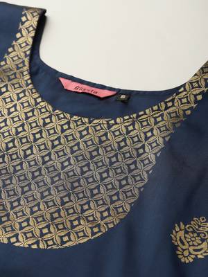 Navy-Blue Woven Silk Party-Wear-Kurtis 5