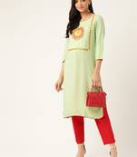 Light-Green Embroidered Rayon Embroidered-Kurtis