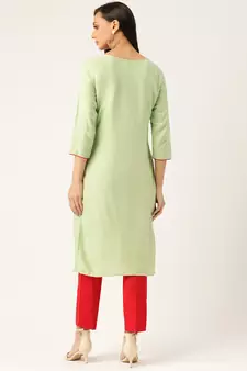 Light-Green Embroidered Rayon Embroidered-Kurtis